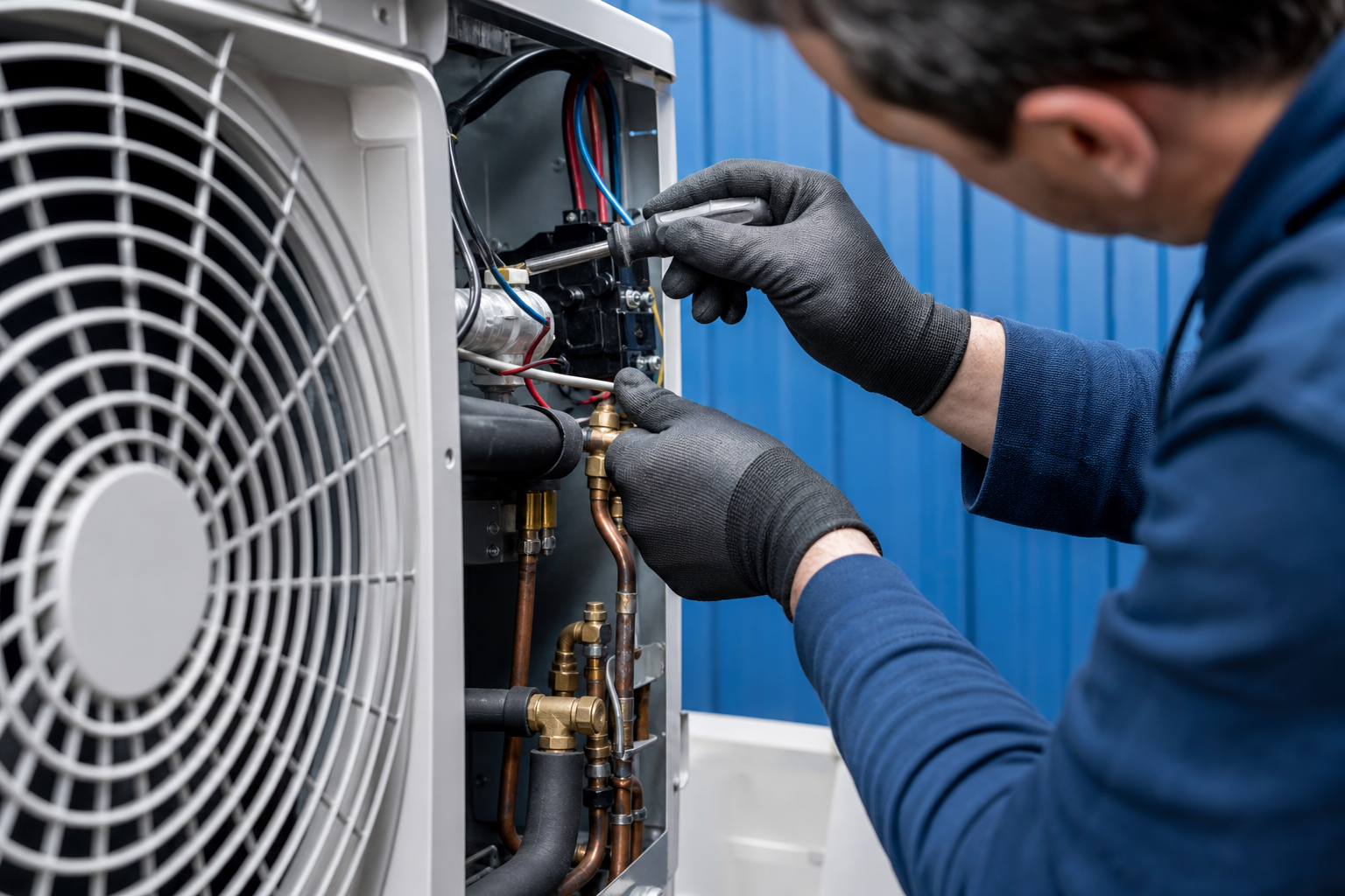 Technicien réalisant un raccordement de climatisation sans erreur