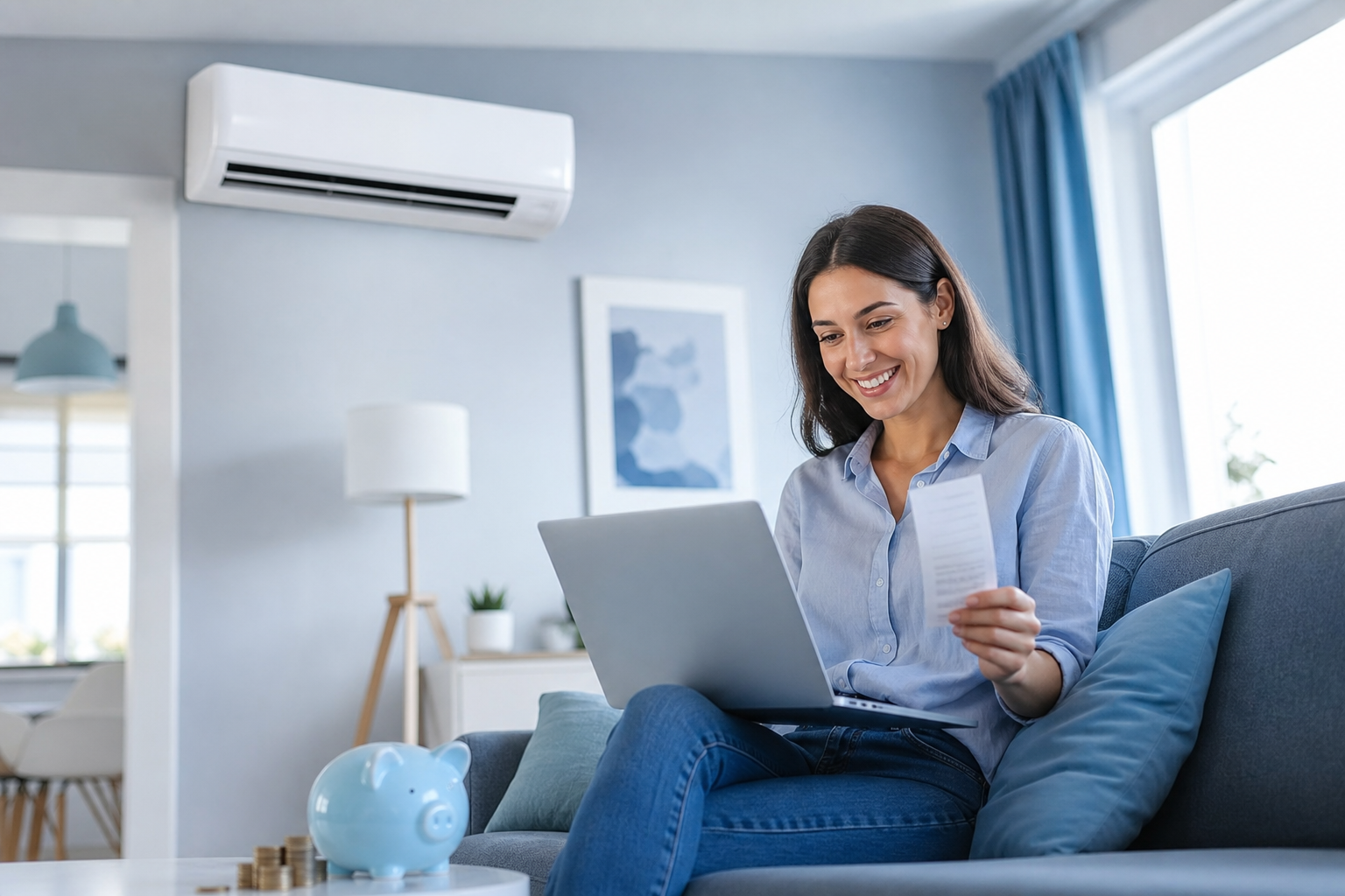 Cliente satisfaite consultant une facture d'énergie réduite