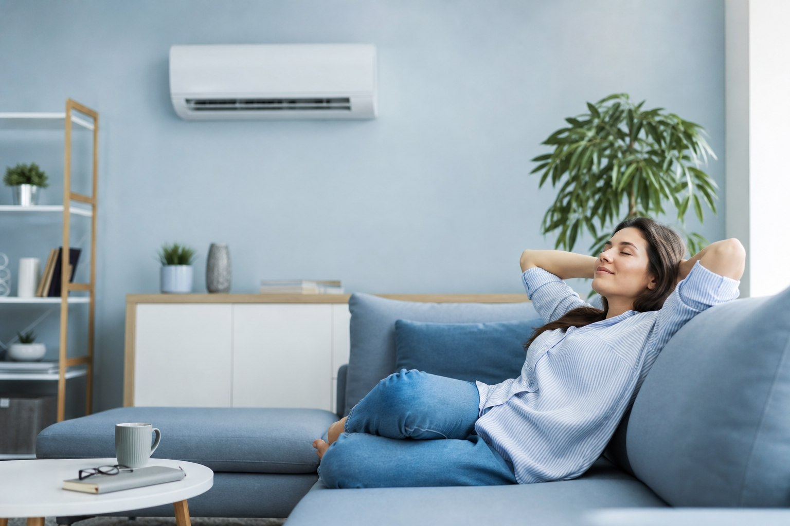 Personne profitant du confort de sa maison climatisée